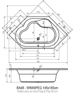 Акриловая ванна Riho Winnipeg Plug and Play B010011005 145х145см белый